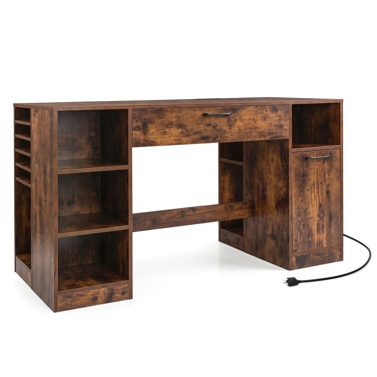 Sewing Table with Power Outlets Craft Station Desk with 2 Drawers Open Compartments-Rustic Brown-Sewing Tables-DECOROLALA