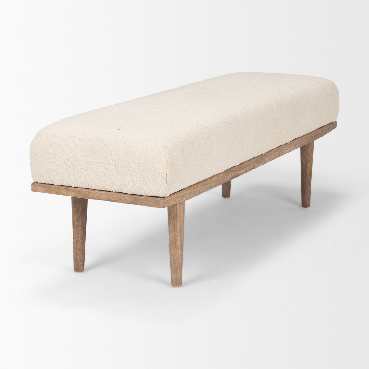 Shae Brown Wood w/ Oatmeal Fabric Bench-Benches-DECOROLALA