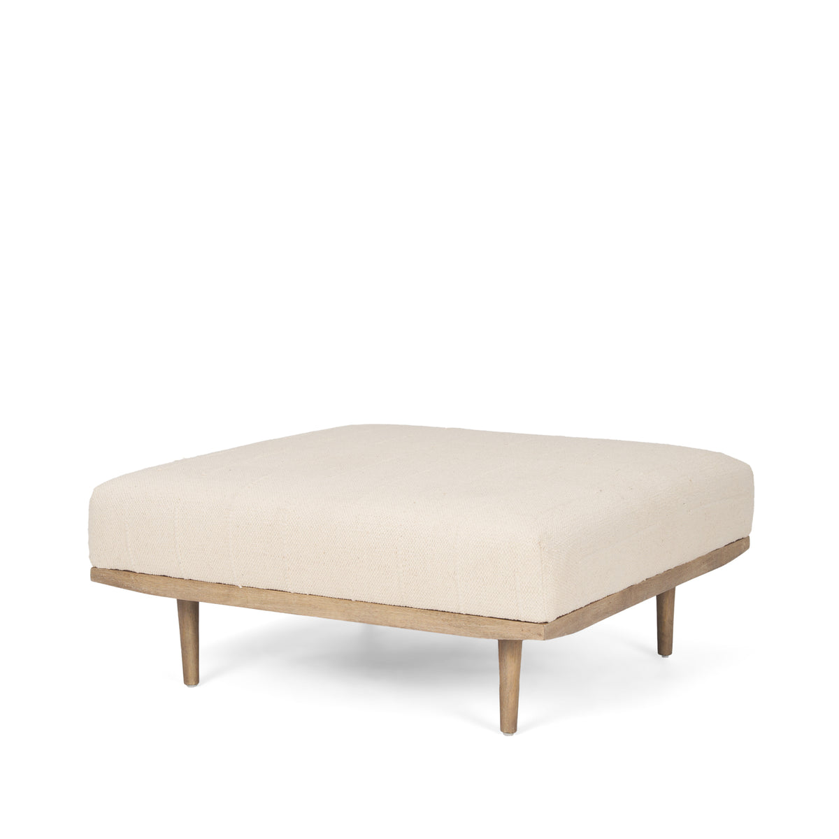 Shae Brown Wood w/ Oatmeal Fabric Ottoman-Stools & Ottomans-DECOROLALA