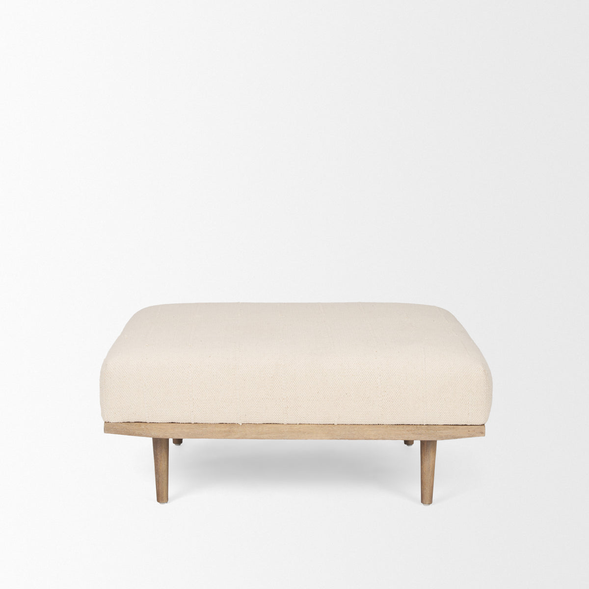 Shae Brown Wood w/ Oatmeal Fabric Ottoman-Stools & Ottomans-DECOROLALA