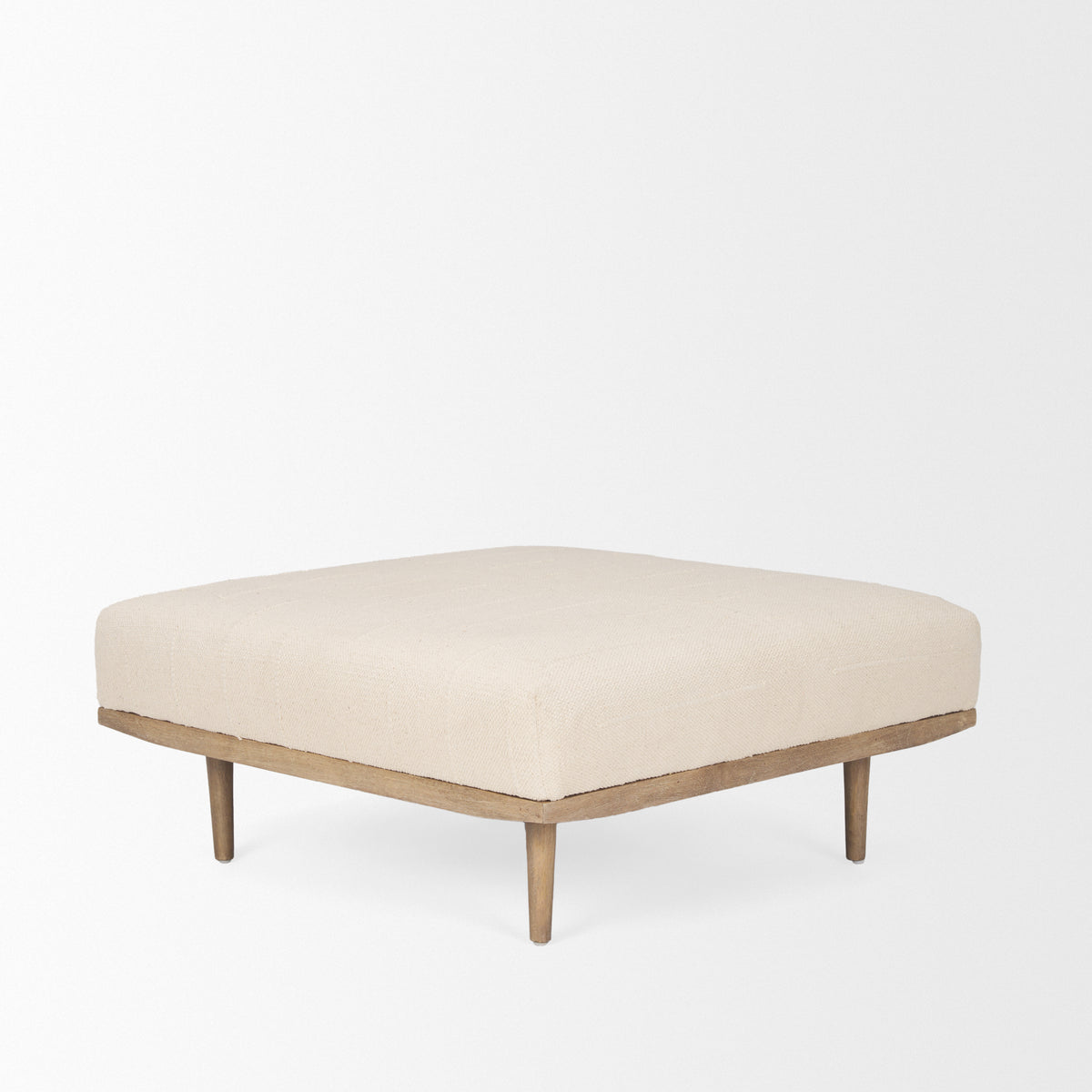 Shae Brown Wood w/ Oatmeal Fabric Ottoman-Stools & Ottomans-DECOROLALA