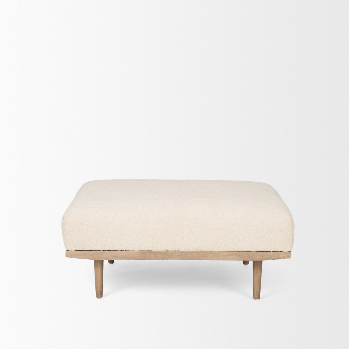 Shae Brown Wood w/ Oatmeal Fabric Ottoman-Stools & Ottomans-DECOROLALA