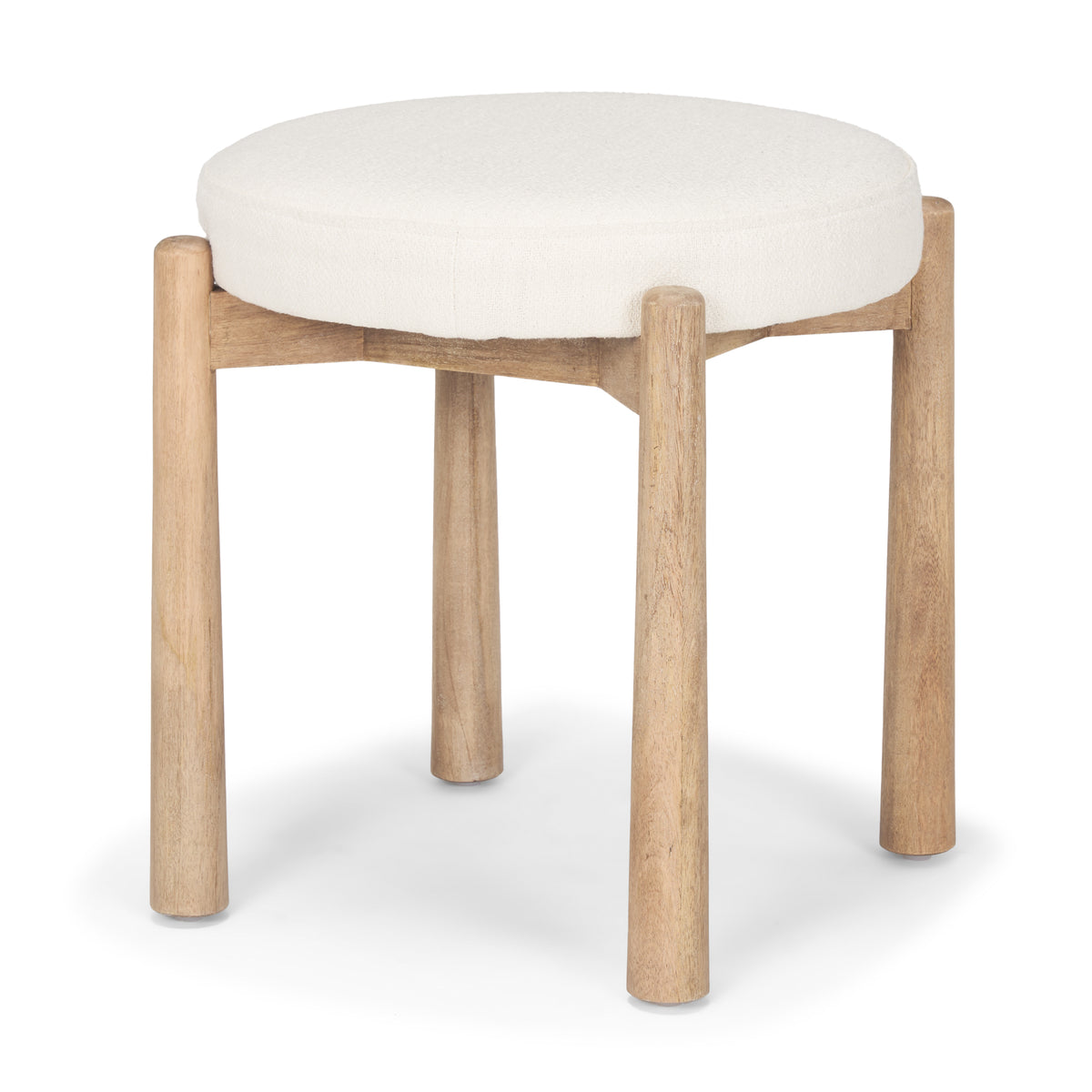 Shaiden Brown Wood w/ Cream Fabric Stool-Stools & Ottomans-DECOROLALA