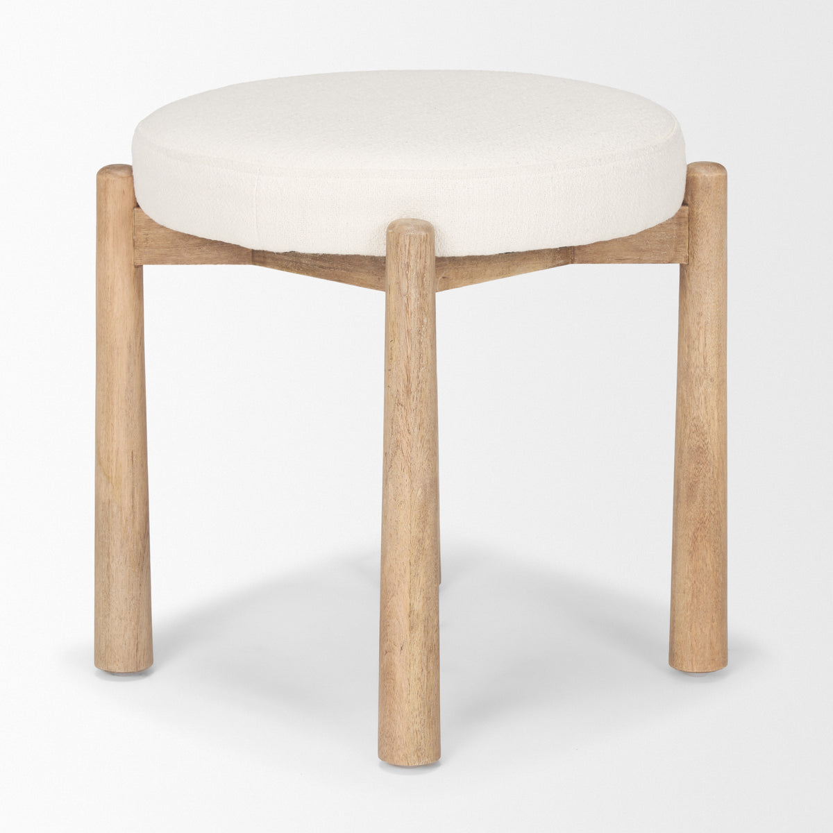 Shaiden Brown Wood w/ Cream Fabric Stool-Stools & Ottomans-DECOROLALA