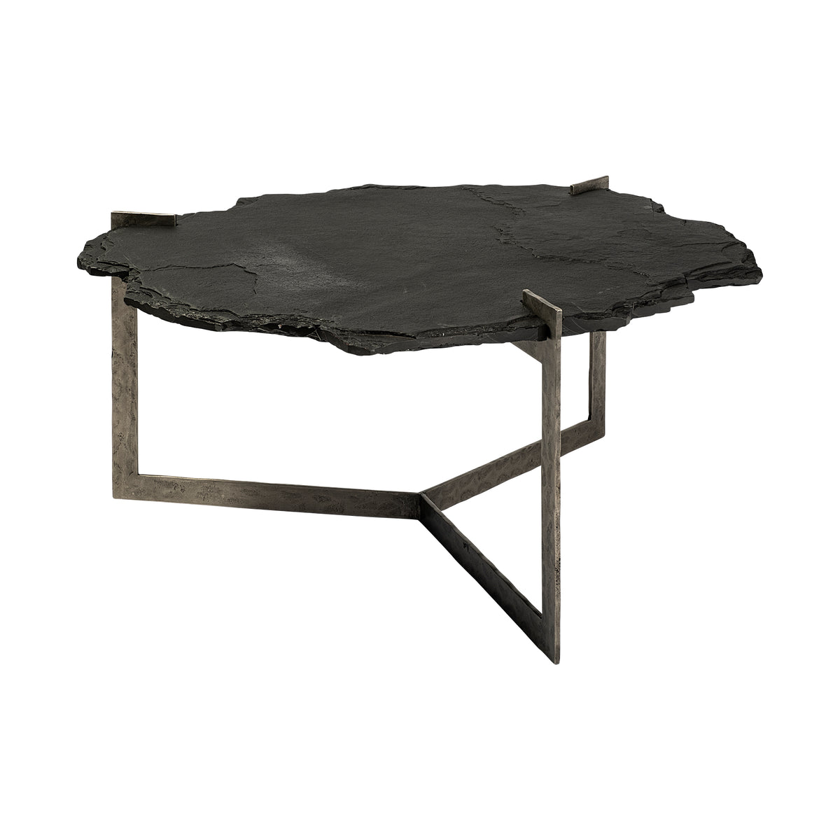Shale 37" Irregular Live-Edge Black Slate w/Flat Iron Base Coffee Table-Coffee Tables-DECOROLALA