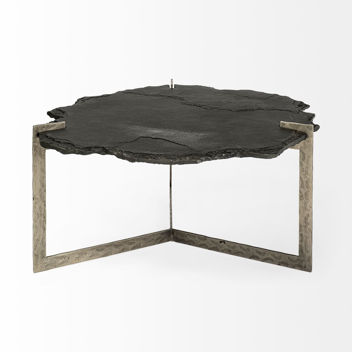 Shale 37" Irregular Live-Edge Black Slate w/Flat Iron Base Coffee Table-Coffee Tables-DECOROLALA