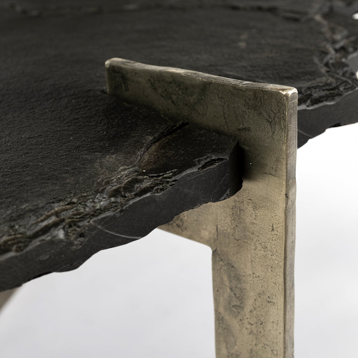 Shale 37" Irregular Live-Edge Black Slate w/Flat Iron Base Coffee Table-Coffee Tables-DECOROLALA