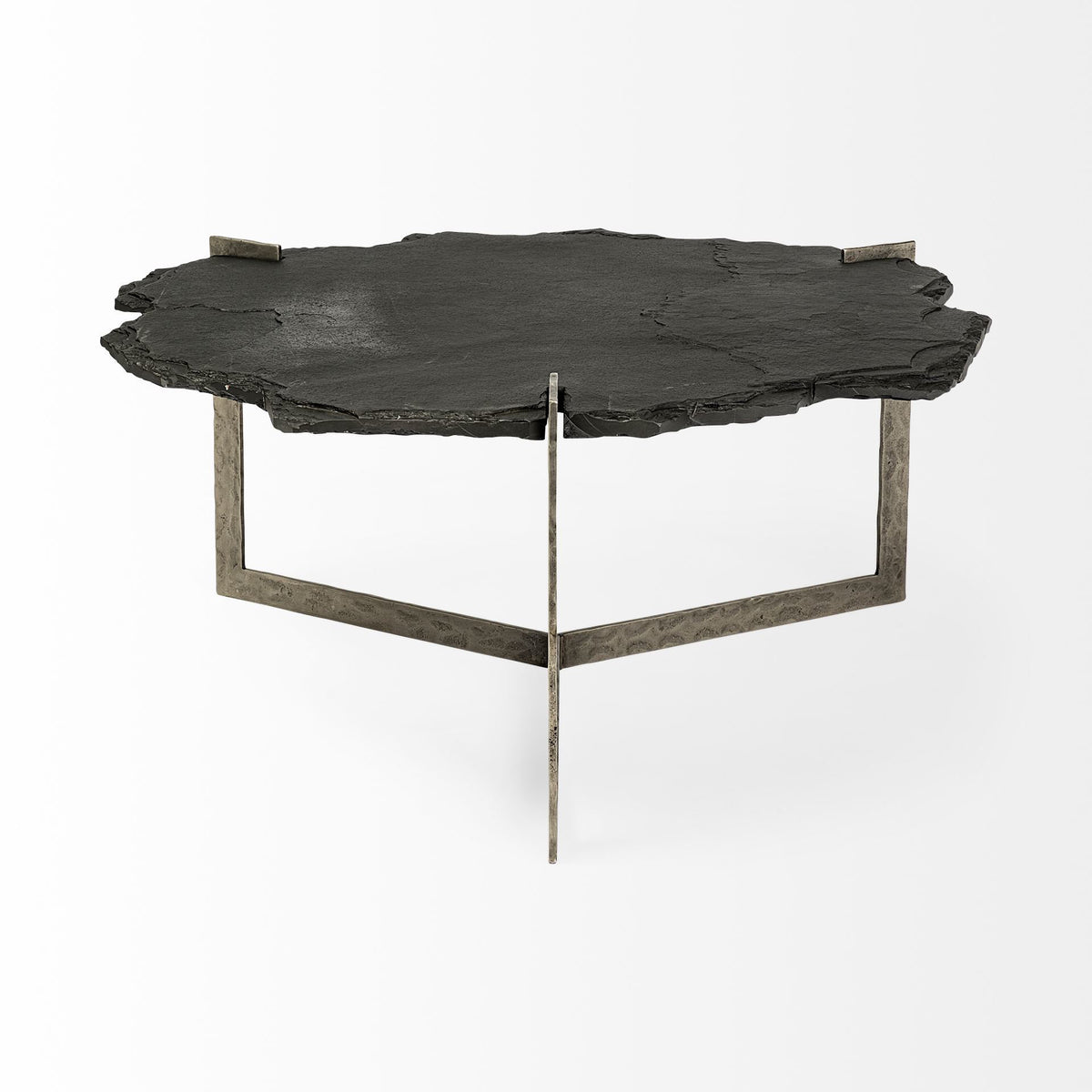 Shale 37" Irregular Live-Edge Black Slate w/Flat Iron Base Coffee Table-Coffee Tables-DECOROLALA