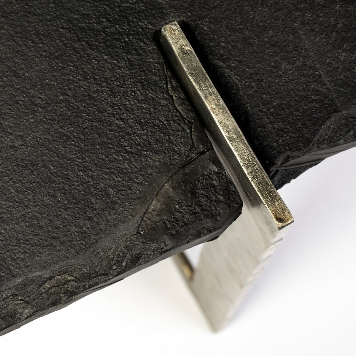 Shale 37" Irregular Live-Edge Black Slate w/Flat Iron Base Coffee Table-Coffee Tables-DECOROLALA