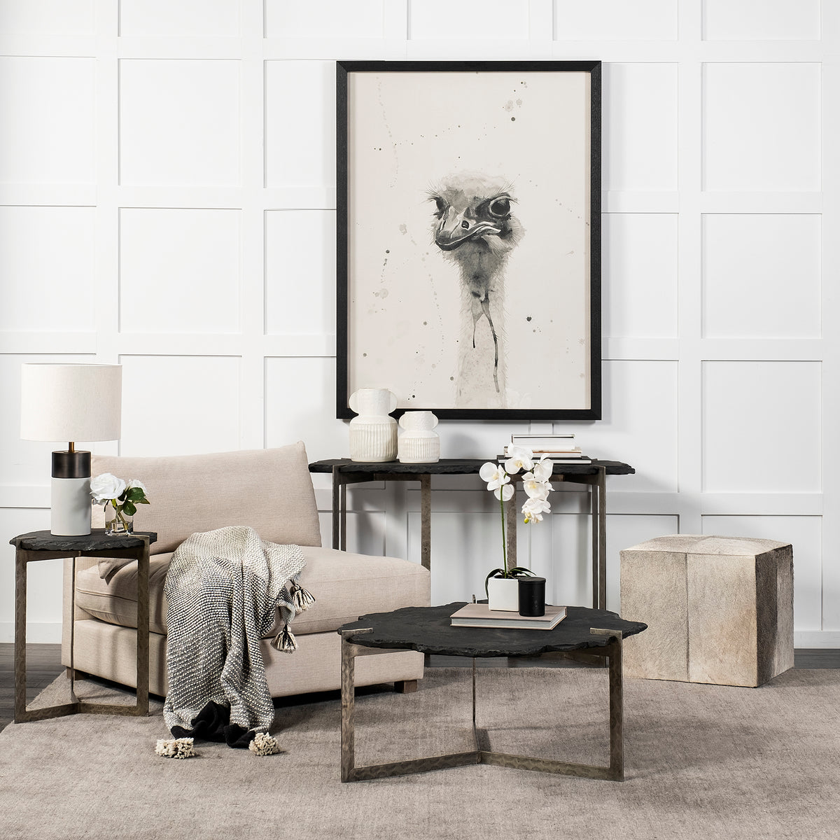 Shale 37" Irregular Live-Edge Black Slate w/Flat Iron Base Coffee Table-Coffee Tables-DECOROLALA
