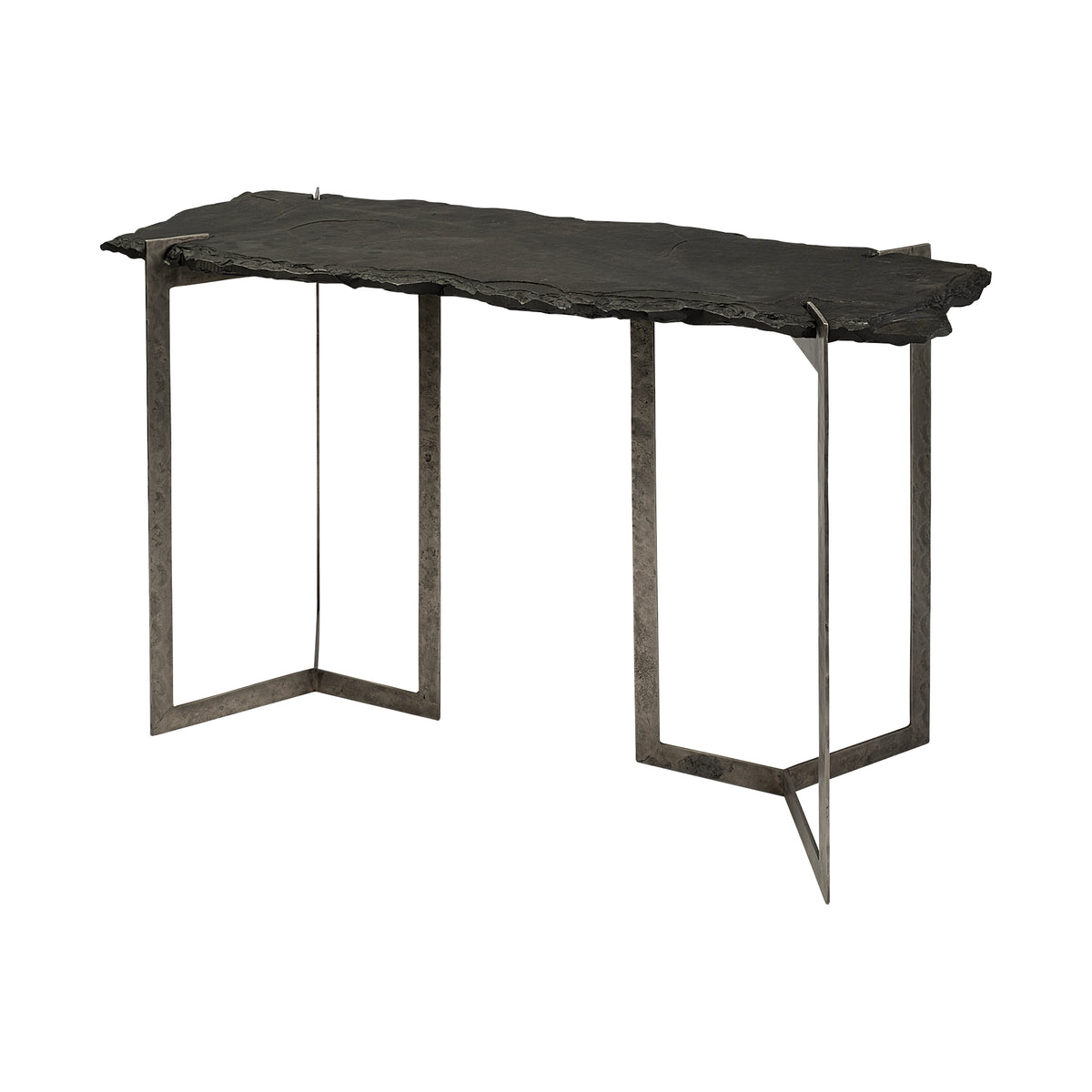 Shale III 50L x 20W Black Live-Edge Slate and Iron Console Table-Console Tables-DECOROLALA