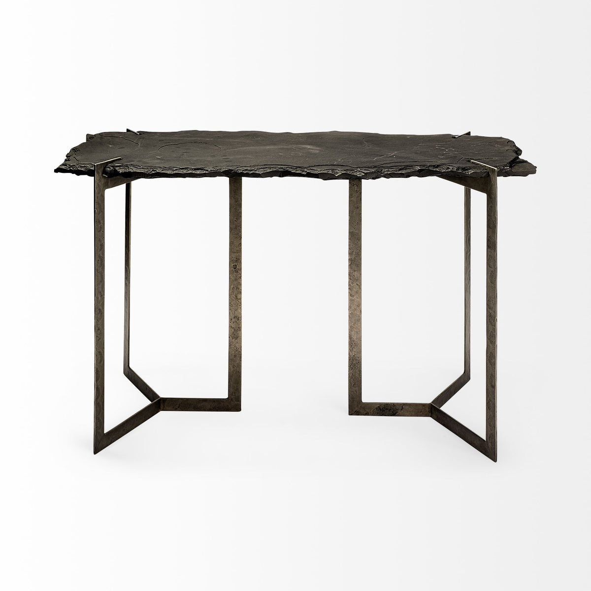 Shale III 50L x 20W Black Live-Edge Slate and Iron Console Table-Console Tables-DECOROLALA