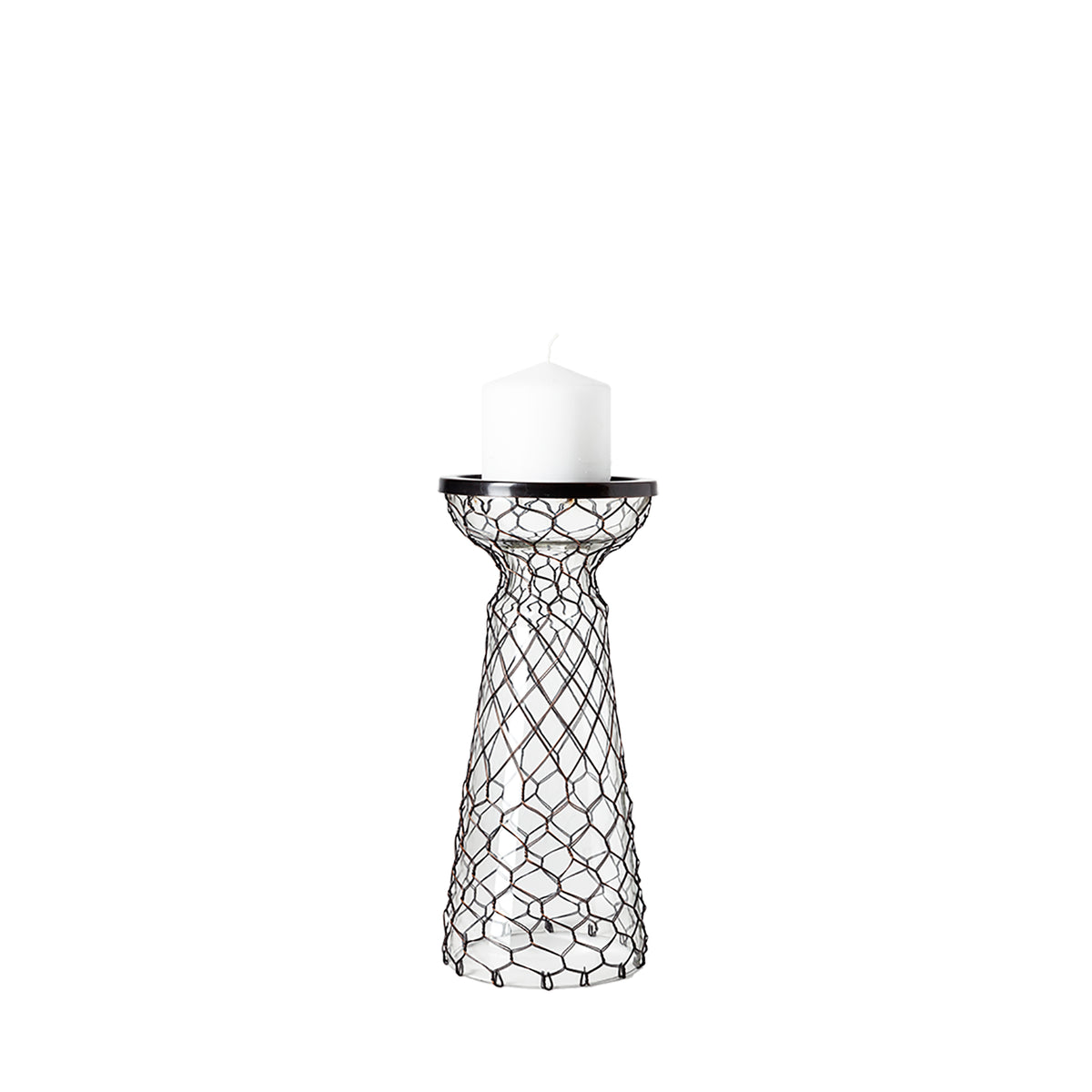 Shandra I Small Glass w/Metal Wire Snakeskin Pattern Table Candle Holder-Table Candle Holders-DECOROLALA