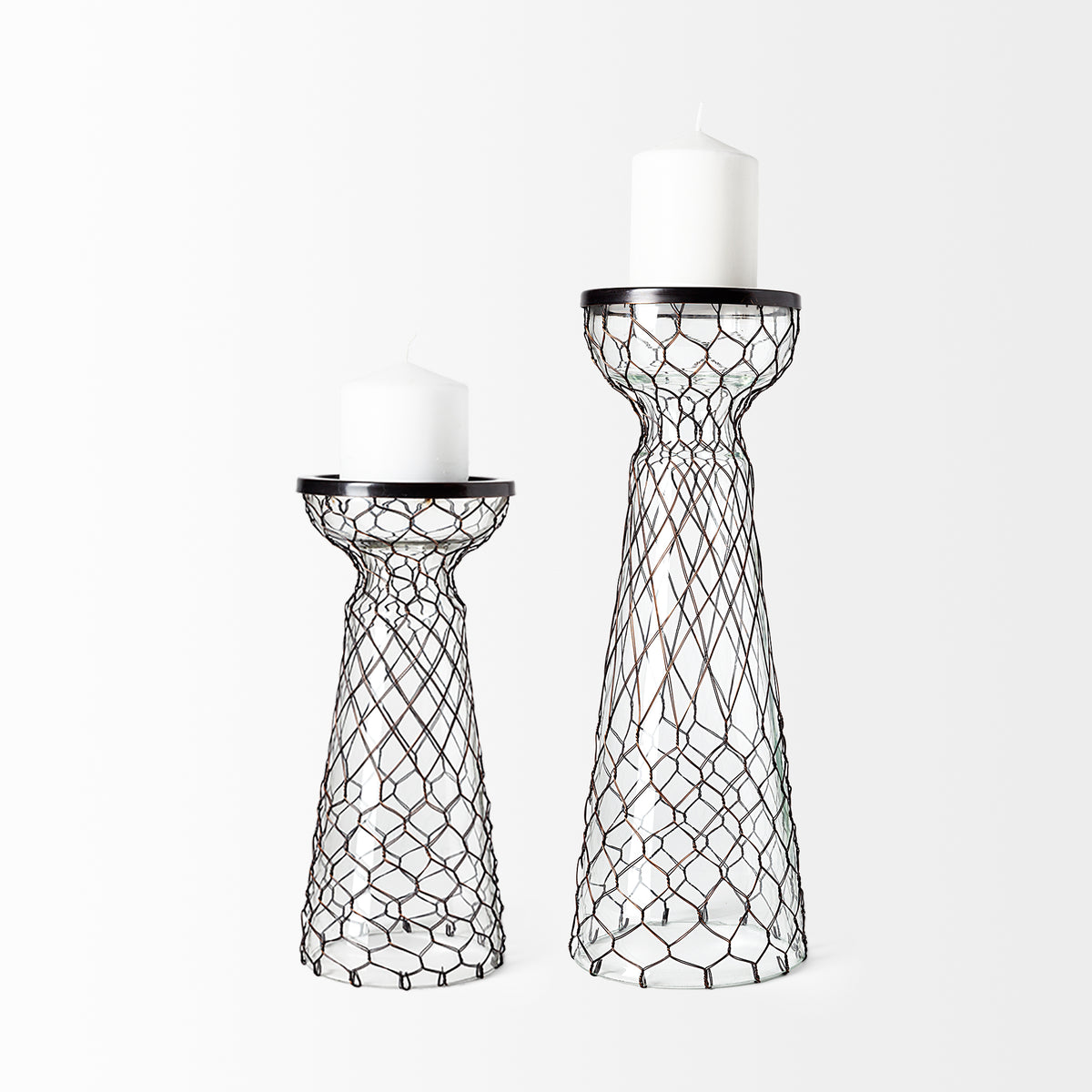 Shandra I Small Glass w/Metal Wire Snakeskin Pattern Table Candle Holder-Table Candle Holders-DECOROLALA