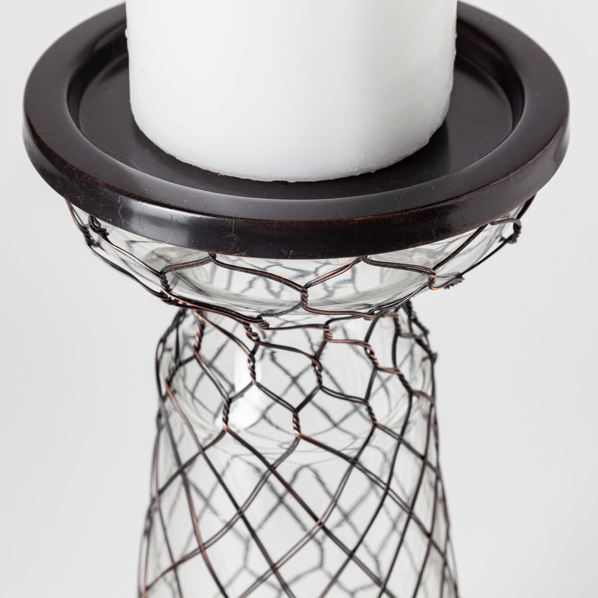 Shandra I Small Glass w/Metal Wire Snakeskin Pattern Table Candle Holder-Table Candle Holders-DECOROLALA