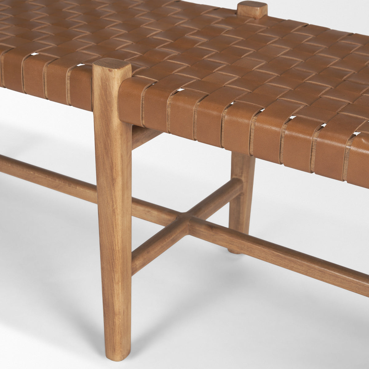 Shane Wood w/ Woven Leather Bench-Benches-DECOROLALA