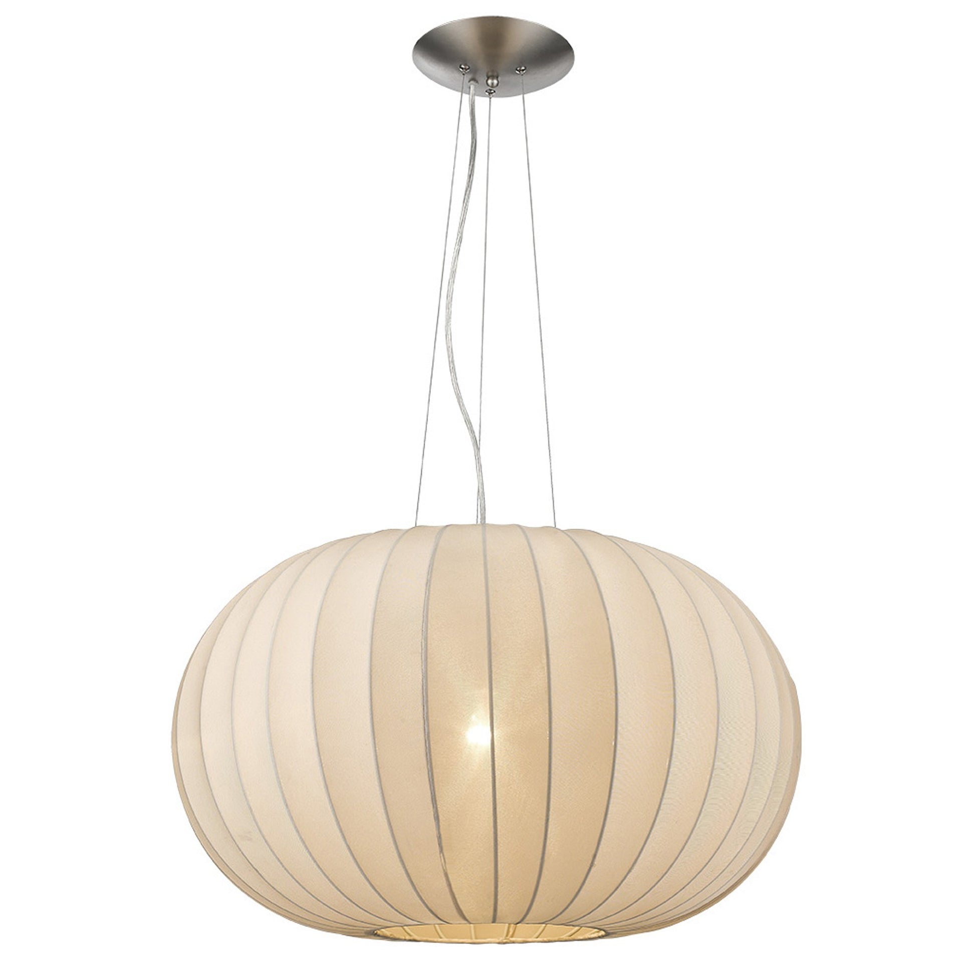 Shanghai 1-Light Brushed Nickel Pendant With Sheer Pearl Ribbon Shade-Pendants-Hanging Lights-DECOROLALA