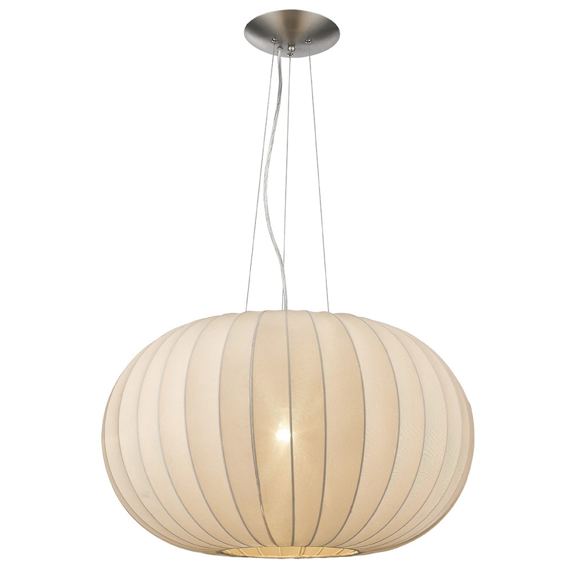 Shanghai 1-Light Brushed Nickel Pendant With Sheer Pearl Ribbon Shade-Pendants-Hanging Lights-DECOROLALA