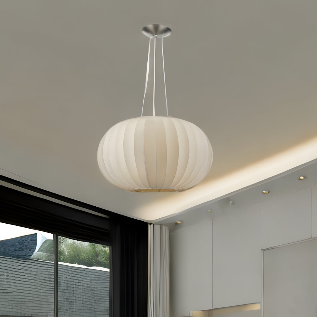 Shanghai 1-Light Brushed Nickel Pendant With Sheer Pearl Ribbon Shade-Pendants-Hanging Lights-DECOROLALA
