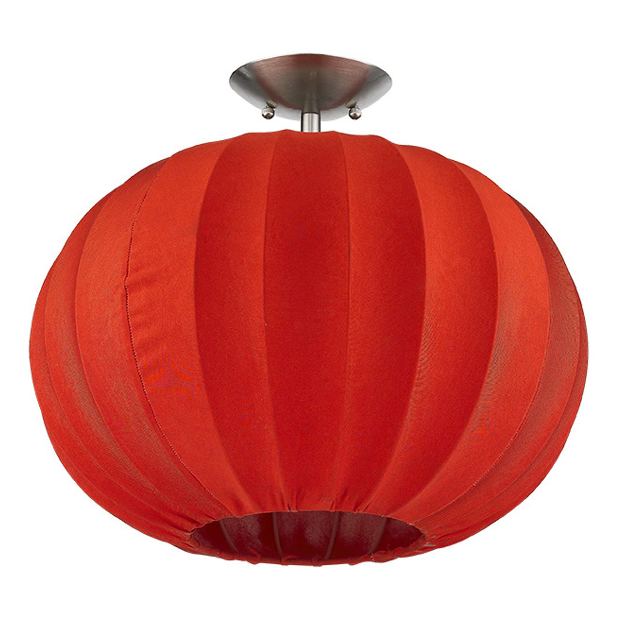 Shanghai 1-Light Brushed Nickel Pendant With Sheer Red Ribbon Shade-Pendants-Hanging Lights-DECOROLALA