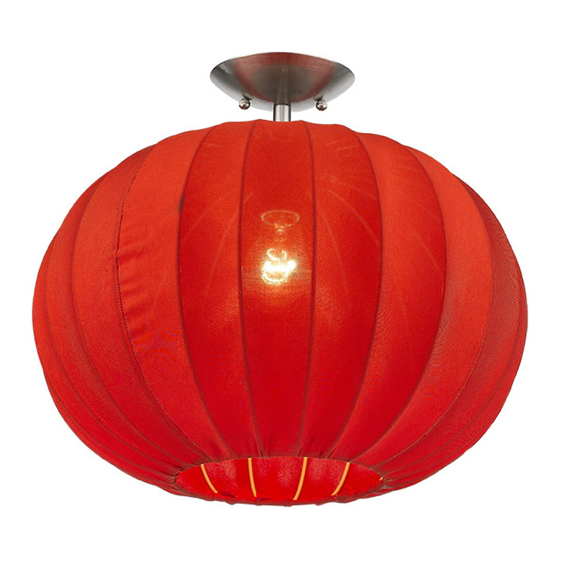 Shanghai 1-Light Brushed Nickel Pendant With Sheer Red Ribbon Shade-Pendants-Hanging Lights-DECOROLALA