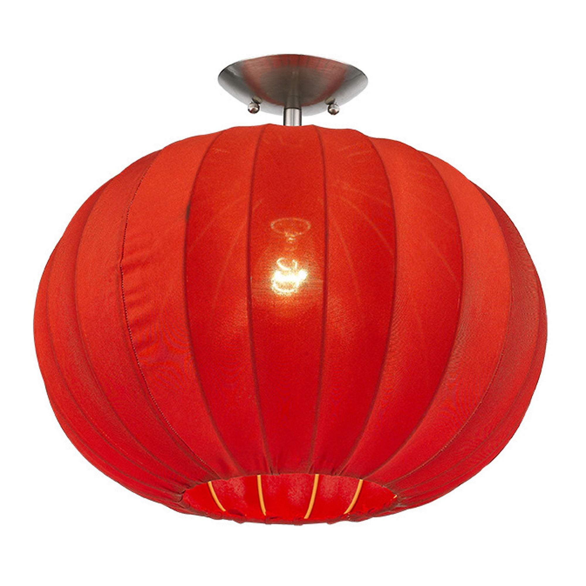 Shanghai 1-Light Brushed Nickel Pendant With Sheer Red Ribbon Shade-Pendants-Hanging Lights-DECOROLALA
