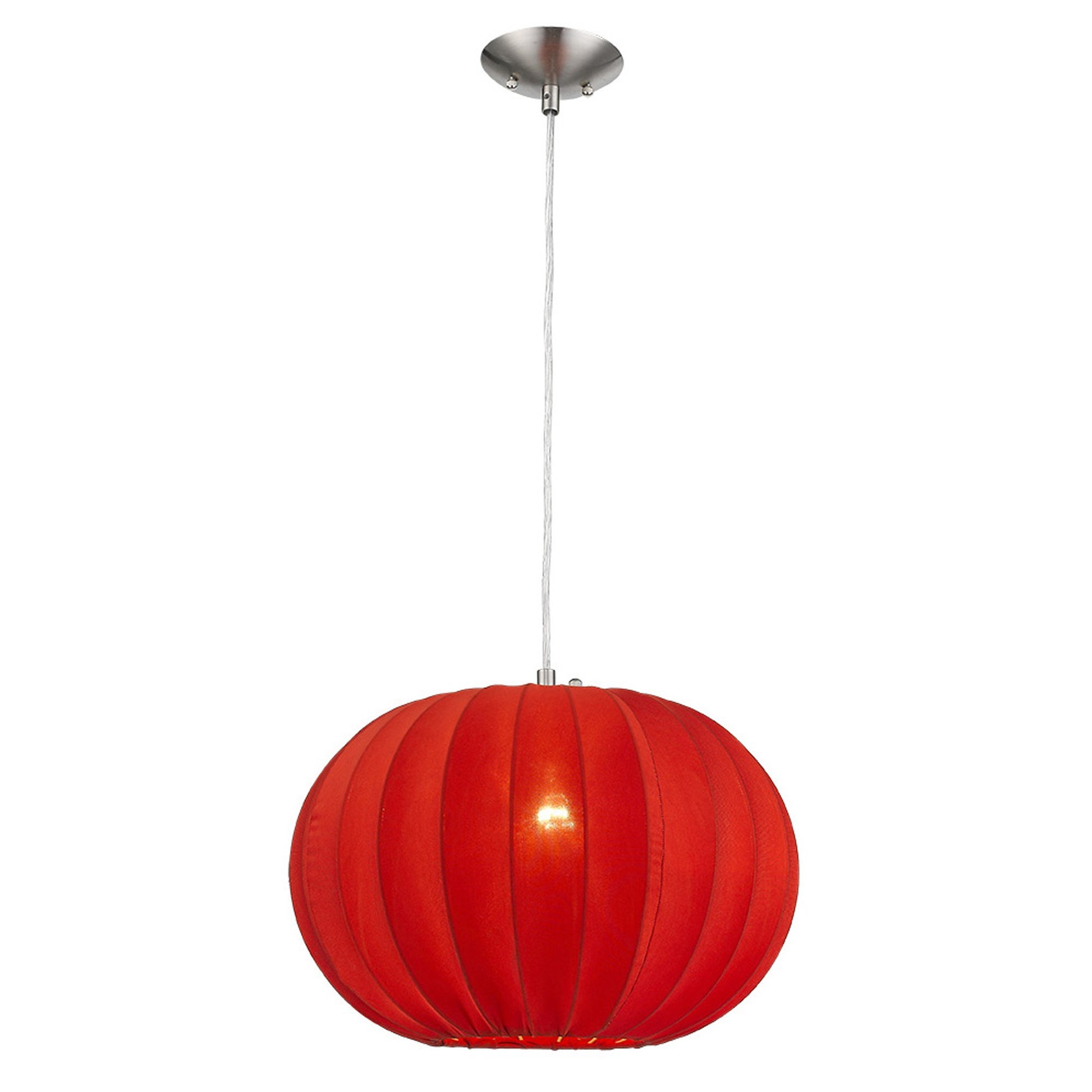 Shanghai 1-Light Brushed Nickel Pendant With Sheer Red Ribbon Shade-Pendants-Hanging Lights-DECOROLALA