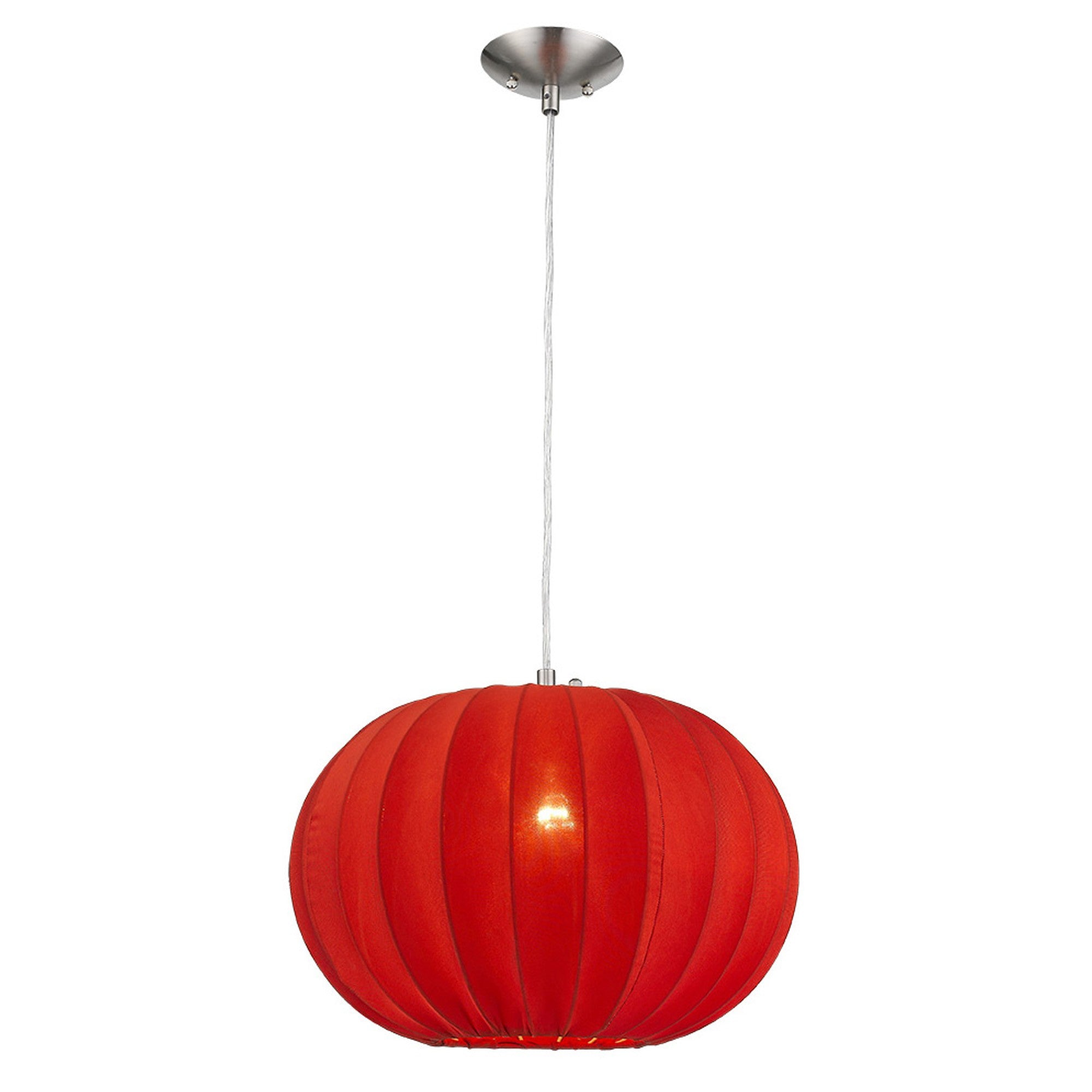 Shanghai 1-Light Brushed Nickel Pendant With Sheer Red Ribbon Shade-Pendants-Hanging Lights-DECOROLALA