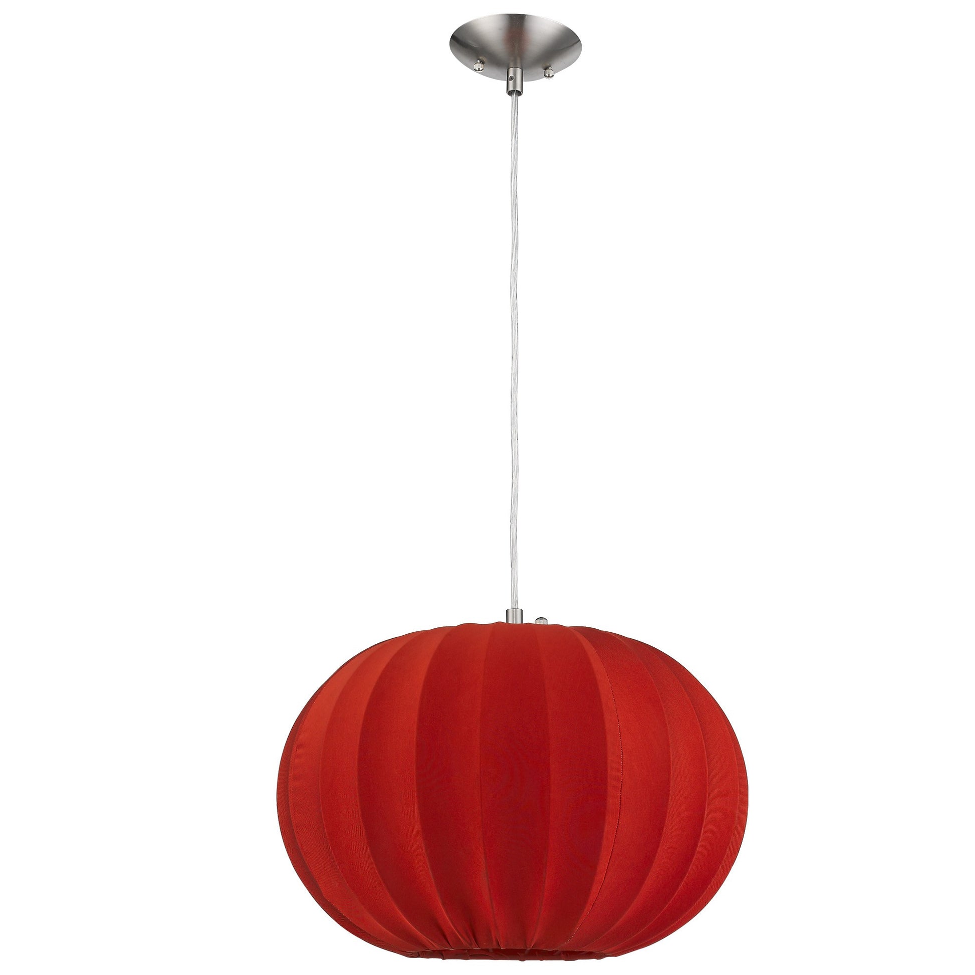 Shanghai 1-Light Brushed Nickel Pendant With Sheer Red Ribbon Shade-Pendants-Hanging Lights-DECOROLALA