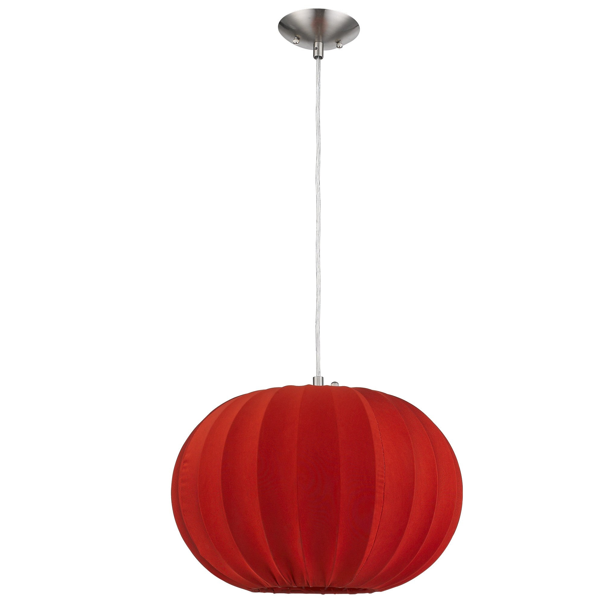 Shanghai 1-Light Brushed Nickel Pendant With Sheer Red Ribbon Shade-Pendants-Hanging Lights-DECOROLALA