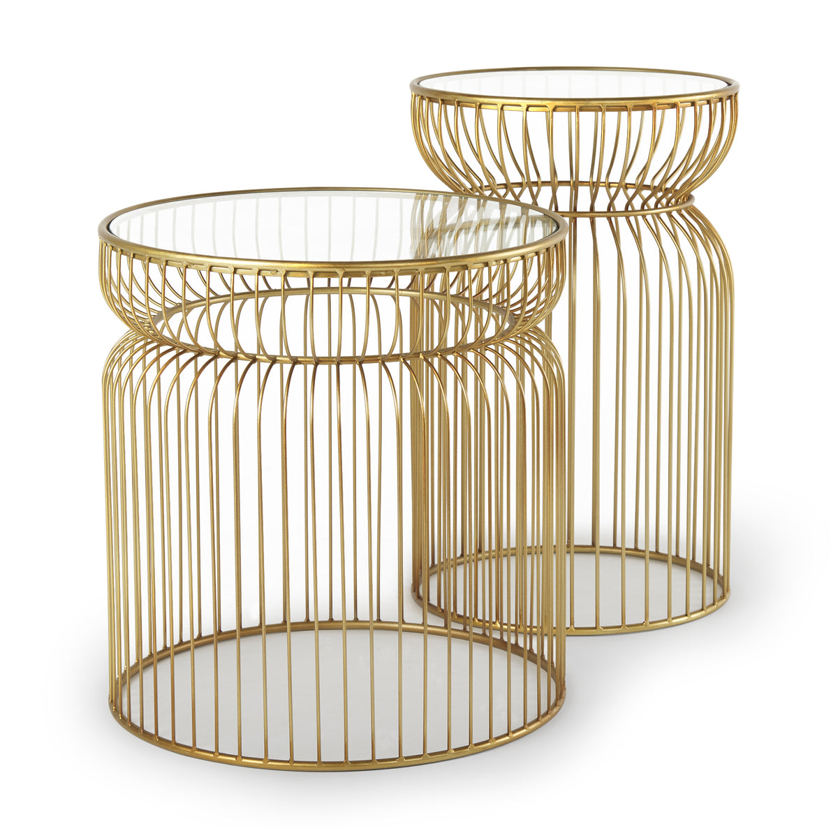 Shani Set of 2 Round Metal and Glass Accent Tables-Accent Tables-DECOROLALA