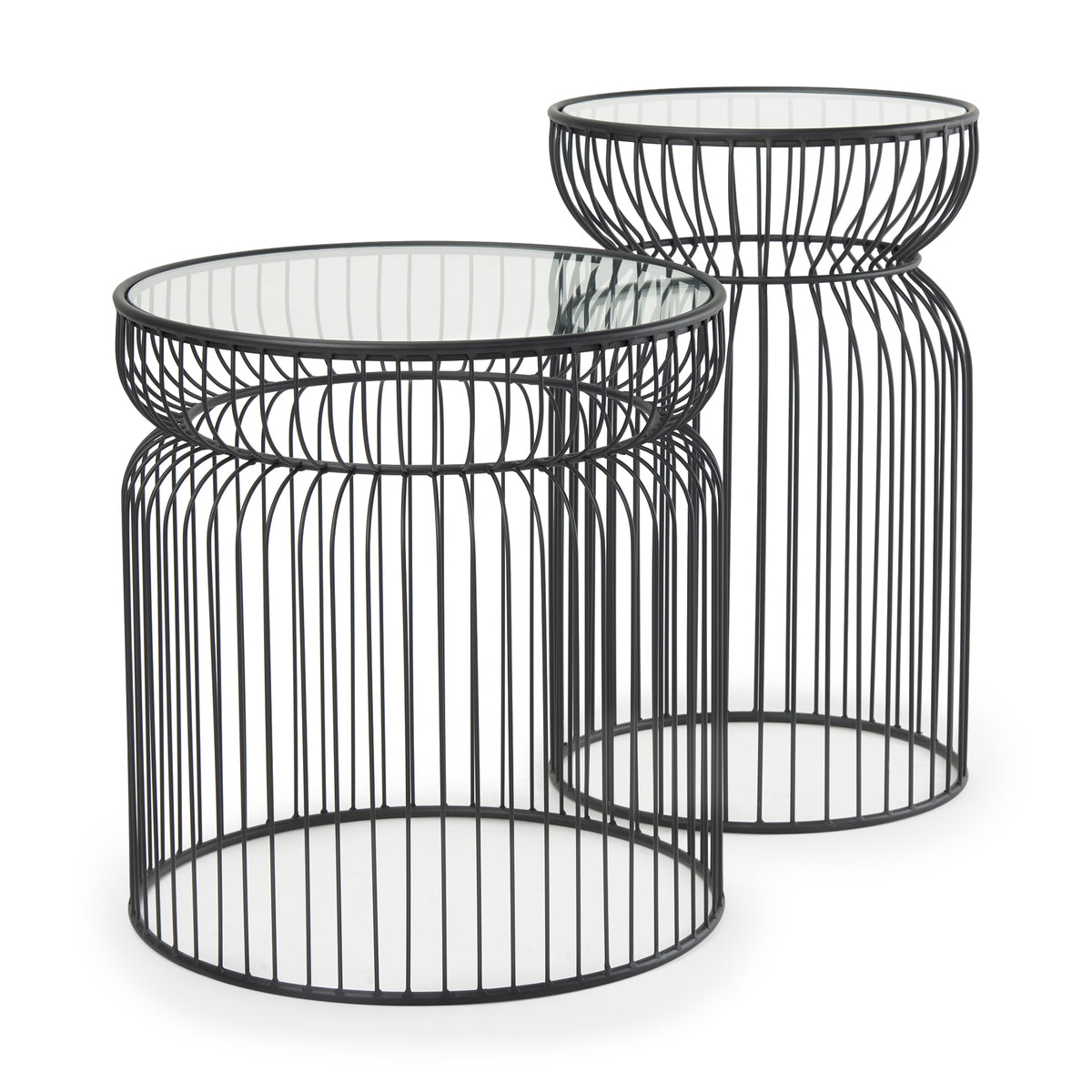 Shani Set of 2 Round, Metal w/ Glass Accent Tables-Accent Tables-DECOROLALA