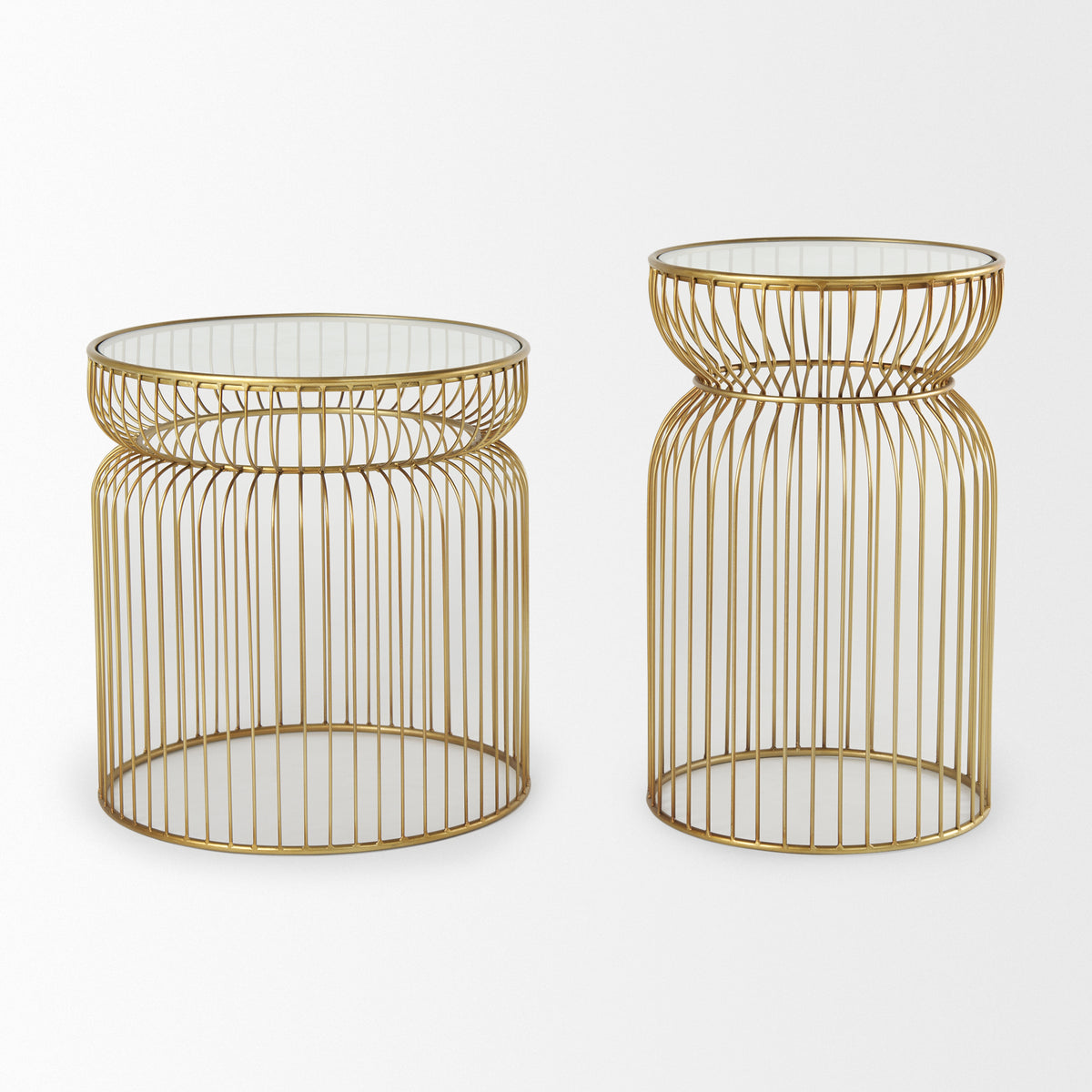 Shani Set of 2 Round, Metal w/ Glass Accent Tables-Accent Tables-DECOROLALA