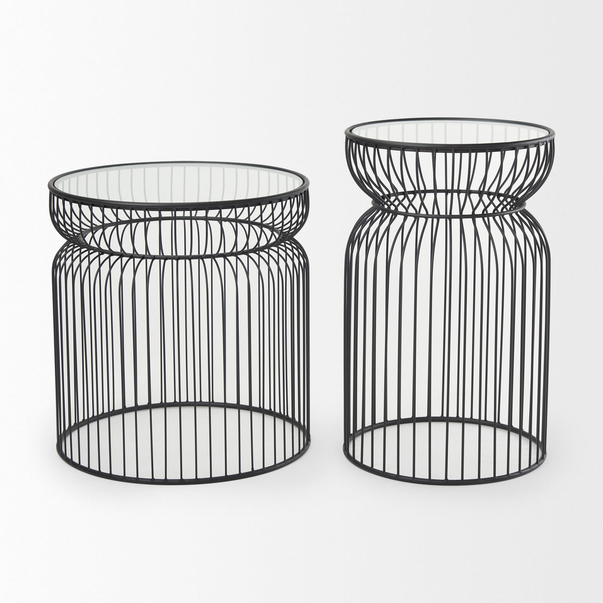 Shani Set of 2 Round, Metal w/ Glass Accent Tables-Accent Tables-DECOROLALA