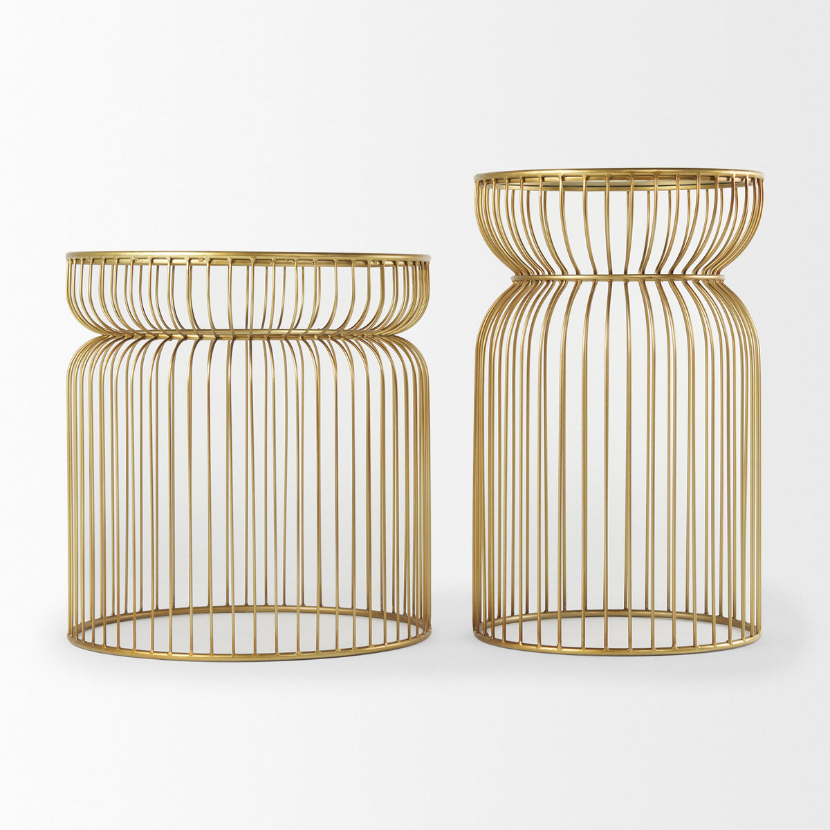 Shani Set of 2 Round, Metal w/ Glass Accent Tables-Accent Tables-DECOROLALA