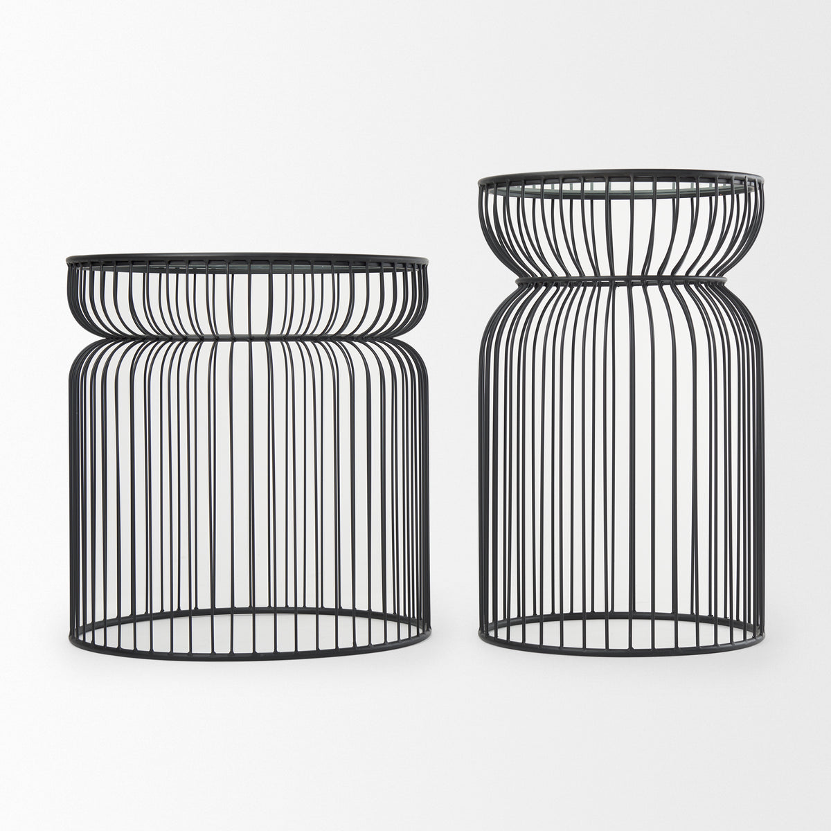 Shani Set of 2 Round, Metal w/ Glass Accent Tables-Accent Tables-DECOROLALA