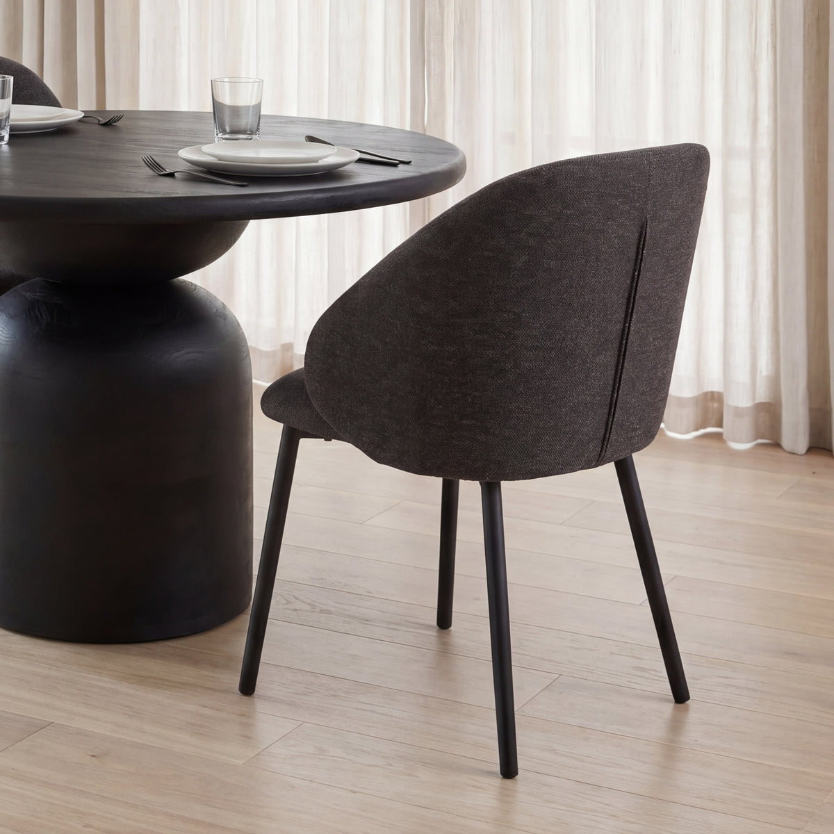 Shannon Dining Chair - Dark Gray Fabric & Black Metal-Dining Chairs-DECOROLALA