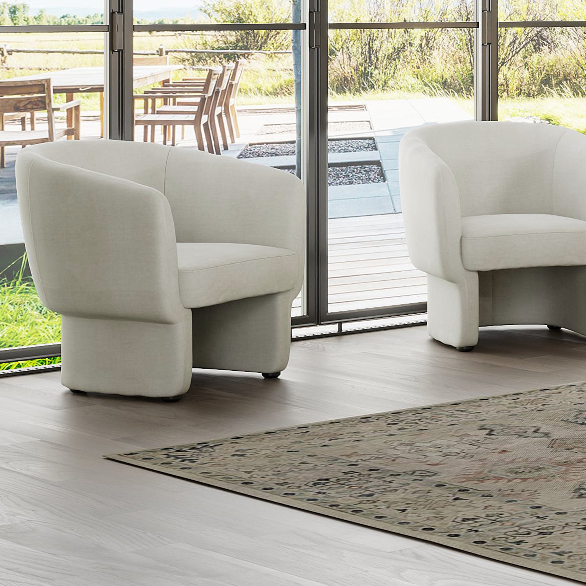 Sheri Oversized Accent Chair - Beige Velvet Round Armchair-DECOROLALA