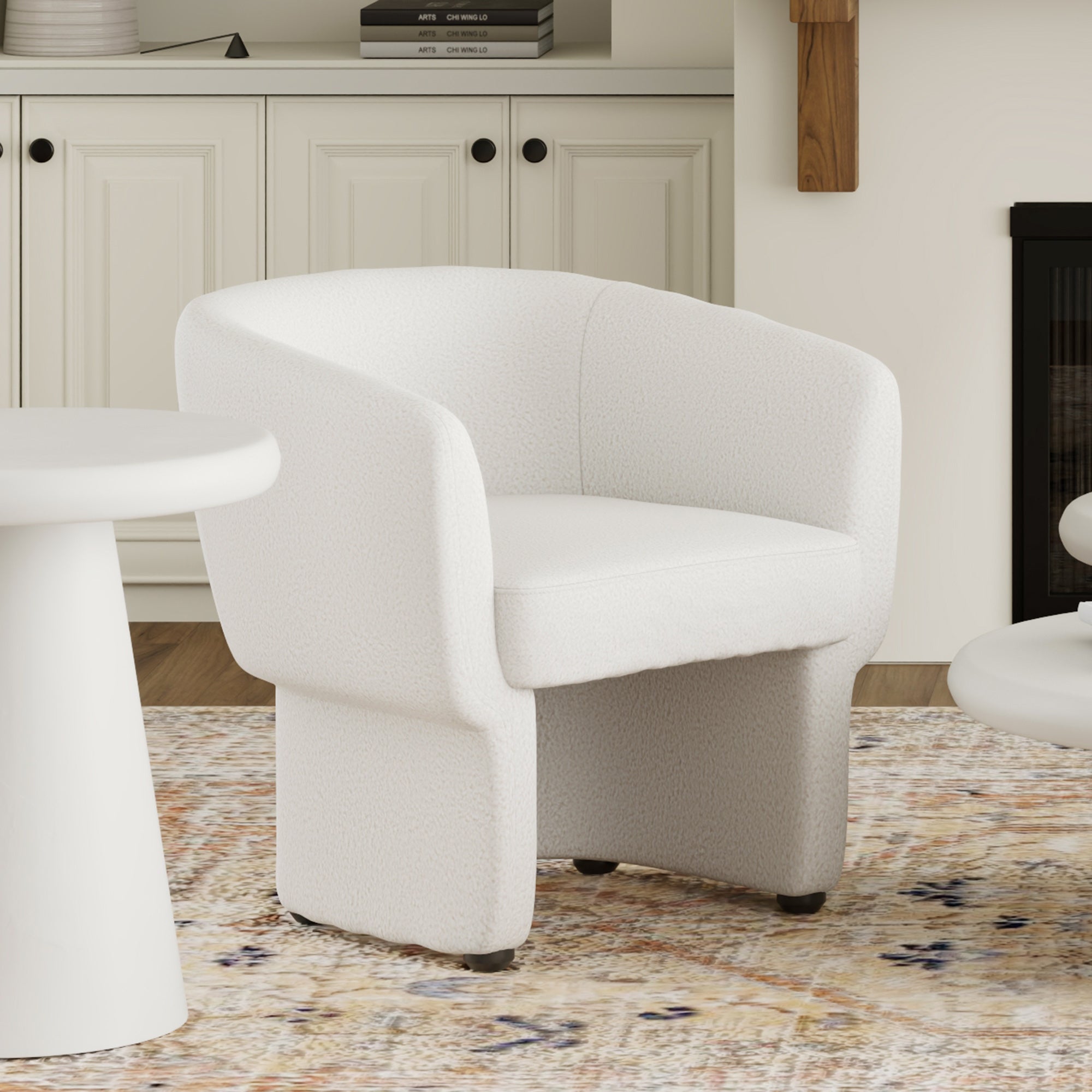 Sheri White Boucle Accent Chair - Round Oversized Armchair-DECOROLALA