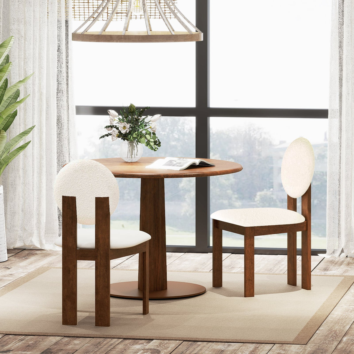 Sherpa Dining Chairs Set of 2 with Rubber Wood Legs for Living Room Restaurant-White-Dining Chairs-DECOROLALA
