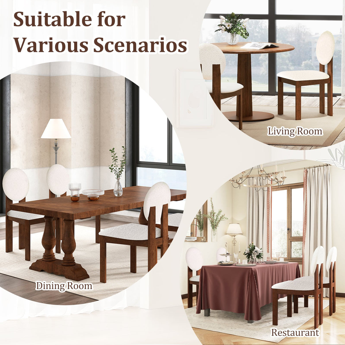 Sherpa Dining Chairs Set of 2 with Rubber Wood Legs for Living Room Restaurant-White-Dining Chairs-DECOROLALA