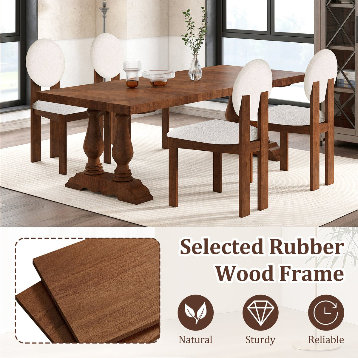 Sherpa Dining Chairs Set of 2 with Rubber Wood Legs for Living Room Restaurant-White-Dining Chairs-DECOROLALA