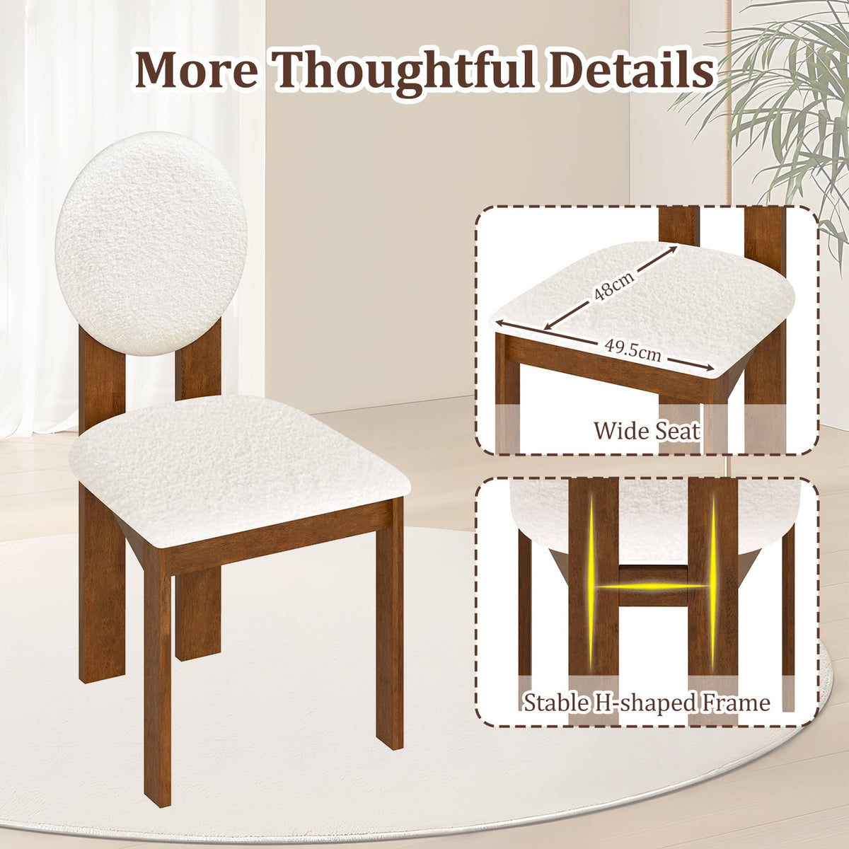 Sherpa Dining Chairs Set of 2 with Rubber Wood Legs for Living Room Restaurant-White-Dining Chairs-DECOROLALA