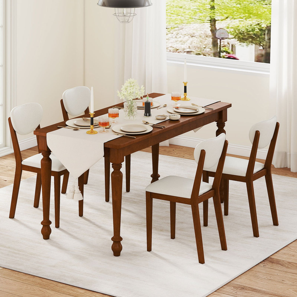 Sherpa Dining Chairs Set of 4 with Rubber Wood Legs for Dining Room-Walnut-Dining Chairs-DECOROLALA