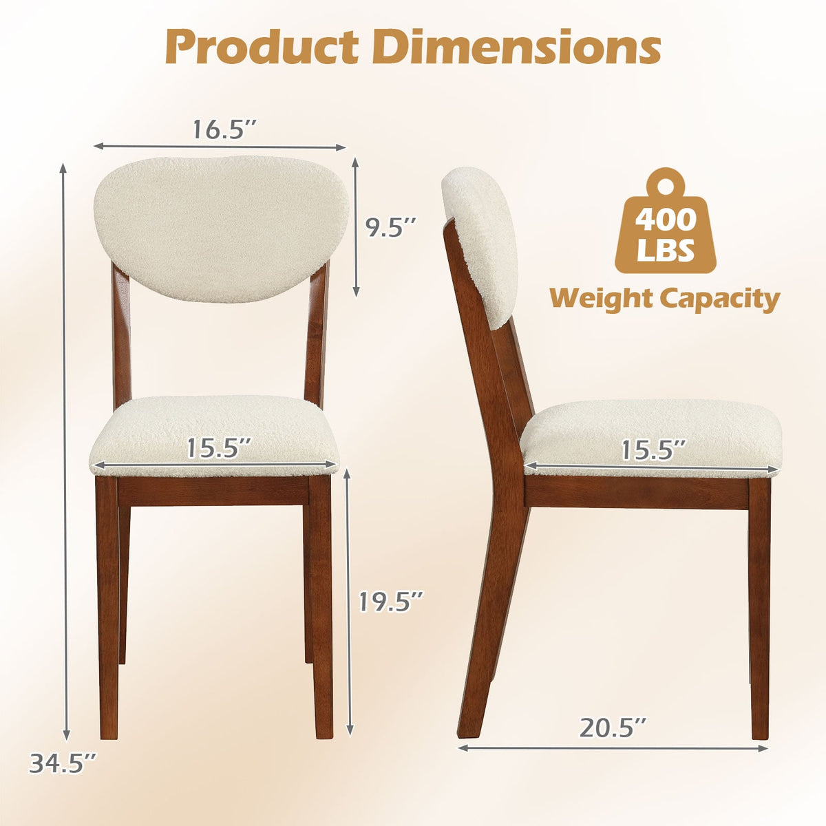 Sherpa Dining Chairs Set of 4 with Rubber Wood Legs for Dining Room-Walnut-Dining Chairs-DECOROLALA