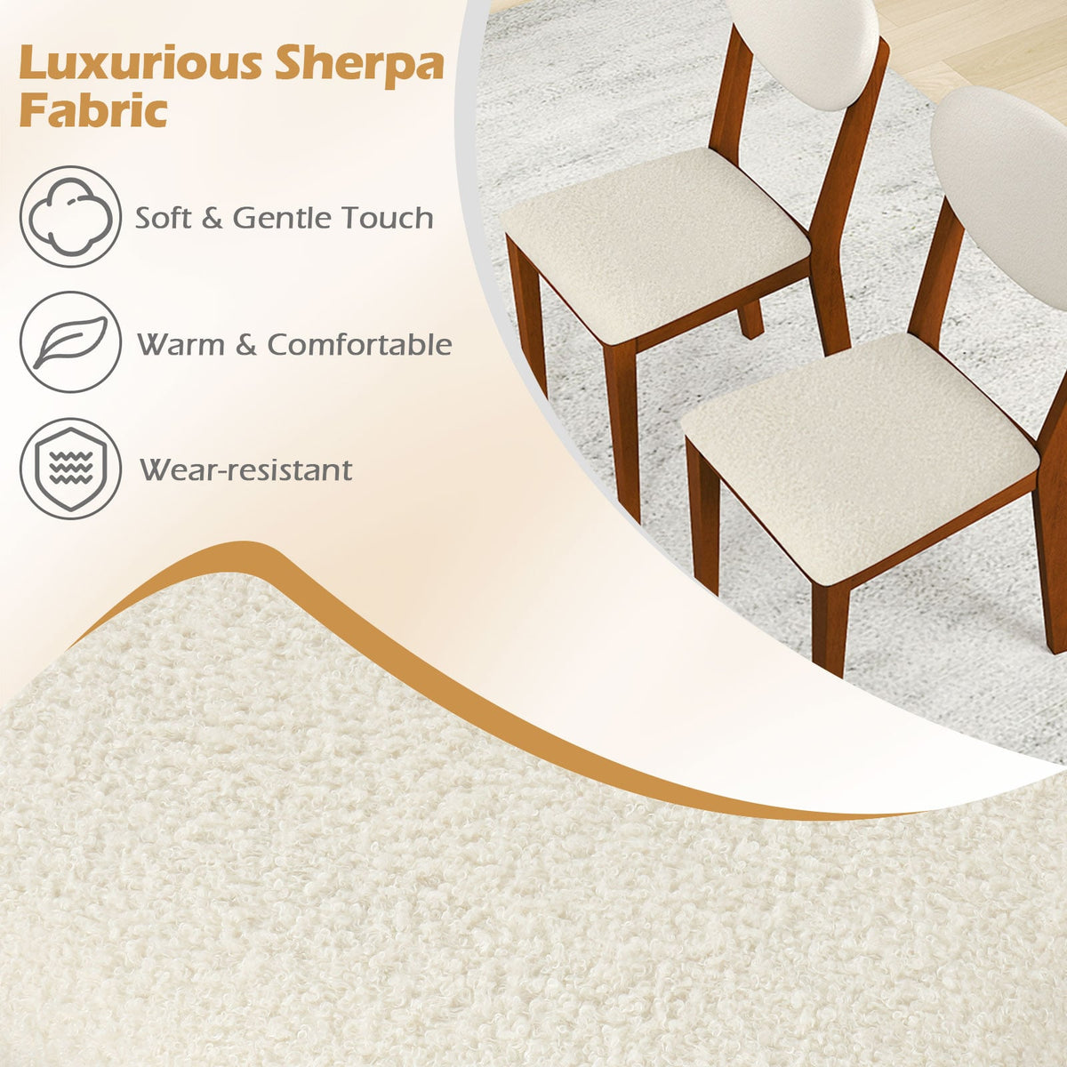 Sherpa Dining Chairs Set of 4 with Rubber Wood Legs for Dining Room-Walnut-Dining Chairs-DECOROLALA
