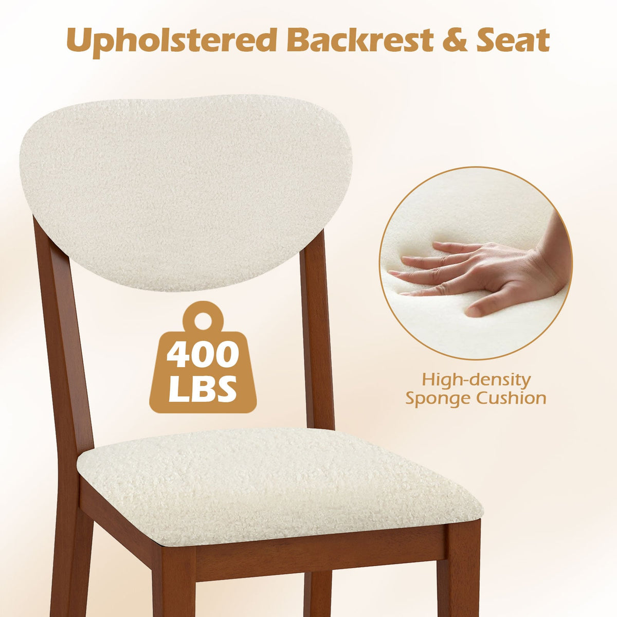 Sherpa Dining Chairs Set of 4 with Rubber Wood Legs for Dining Room-Walnut-Dining Chairs-DECOROLALA
