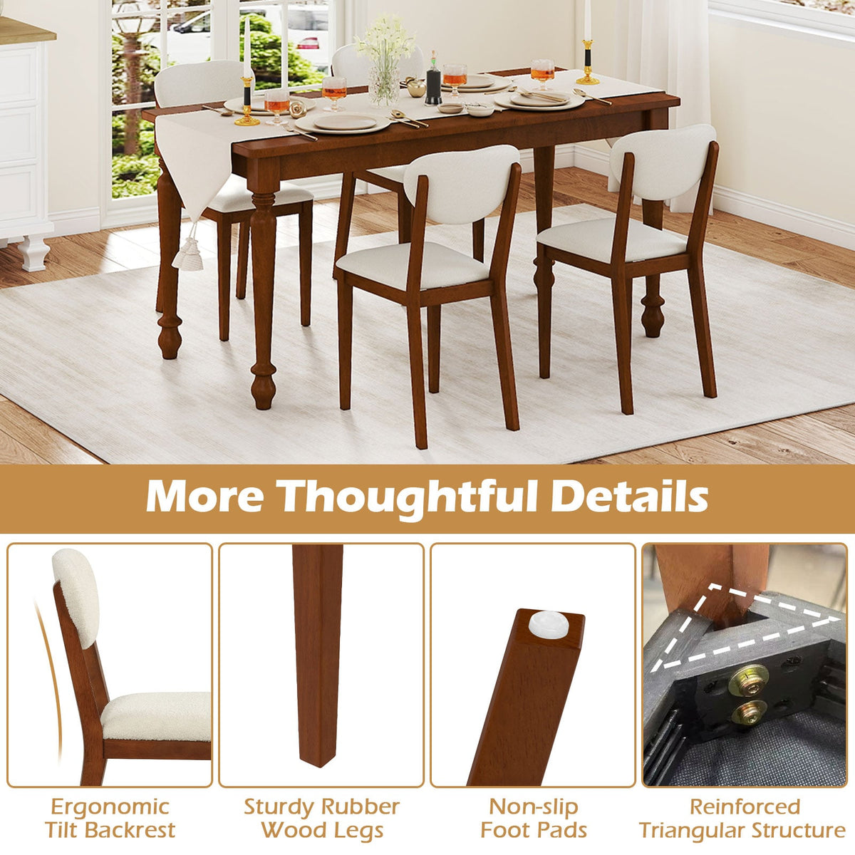 Sherpa Dining Chairs Set of 4 with Rubber Wood Legs for Dining Room-Walnut-Dining Chairs-DECOROLALA