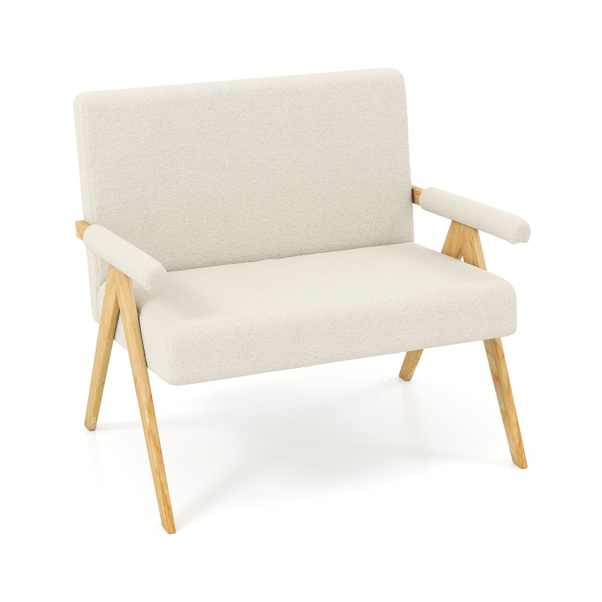 Sherpa Fabric Loveseat Sofa - Beige Small Space Couch-Sofas & Loveseats-DECOROLALA