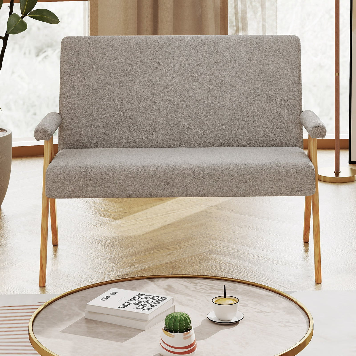 Sherpa Fabric Loveseat Sofa - Gray 47" Compact Small Space Couch-Sofas & Loveseats-DECOROLALA